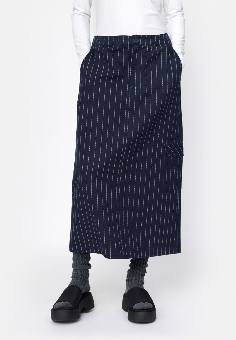 Women esmé studios | Eslexi Midi Skirt Dark Sapphire Pinstripe