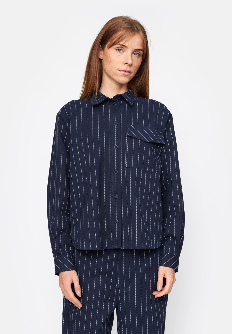 Women esmé studios | Eslexi Ls Shirt Dark Sapphire Pinstripe